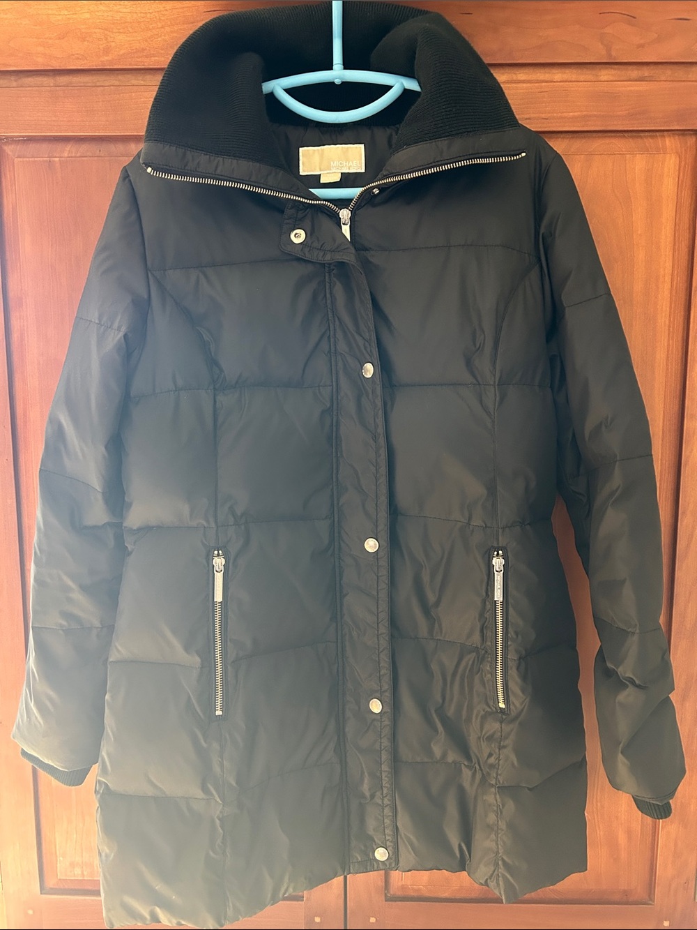 Michael Kors Black Quilted Puffer Coat with High Collar